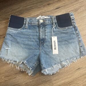 Hudson Jeans Light Blue Denim Shorts with Navy Stretch Panels